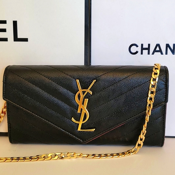 Yves Saint Laurent Handbags - YSL Leather Flap Crossbody Purse 2Tone Chevron WOC